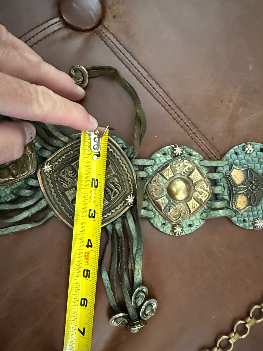 Vintage Leather Waist Belt with Solid medallions. OS - Picture 12 of 13